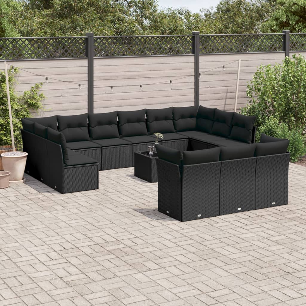 13-delige Loungeset met kussens poly rattan lichtgrijs