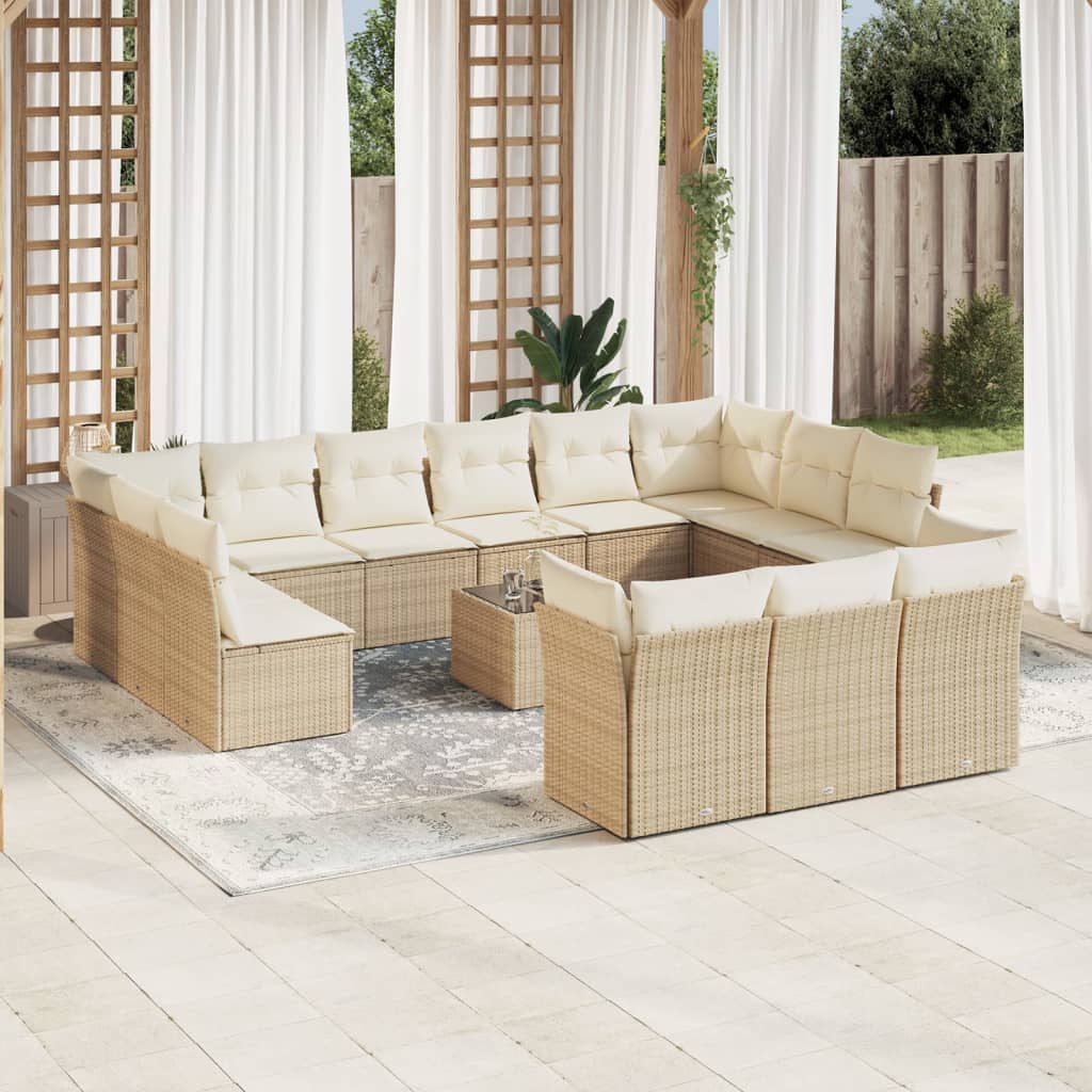 14-delige Loungeset met kussens poly rattan