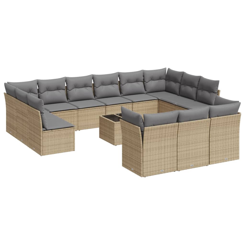 14-delige Loungeset met kussens poly rattan grijs