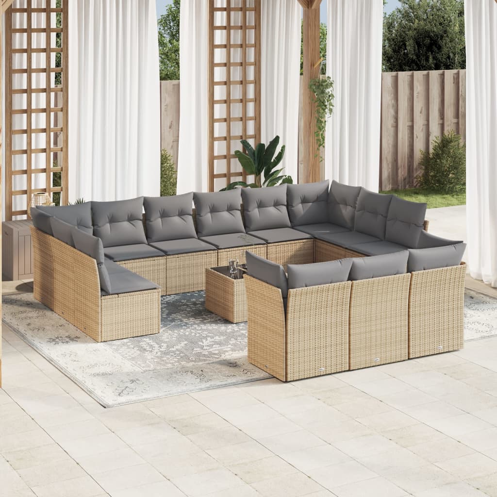 14-delige Loungeset met kussens poly rattan