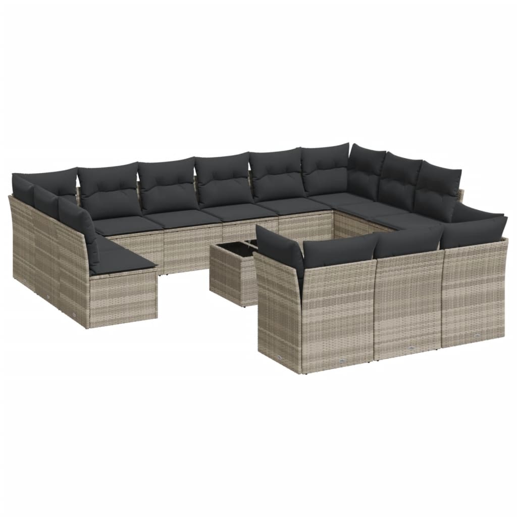 14-delige Loungeset met kussens poly rattan grijs