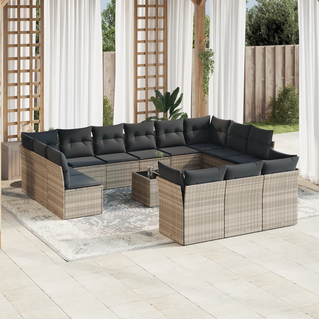 14-delige Loungeset met kussens poly rattan grijs