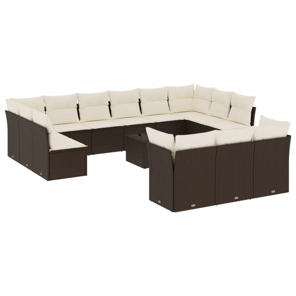 14-delige Loungeset met kussens poly rattan bruin