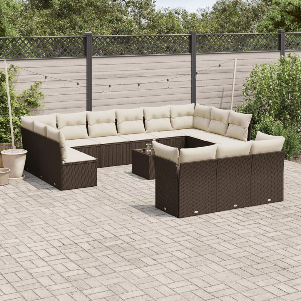 14-delige Loungeset met kussens poly rattan bruin