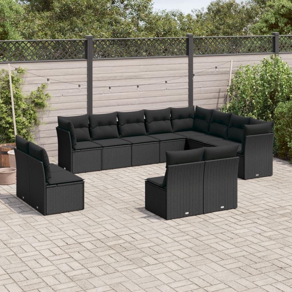 12-delige Loungeset met kussens poly rattan bruin