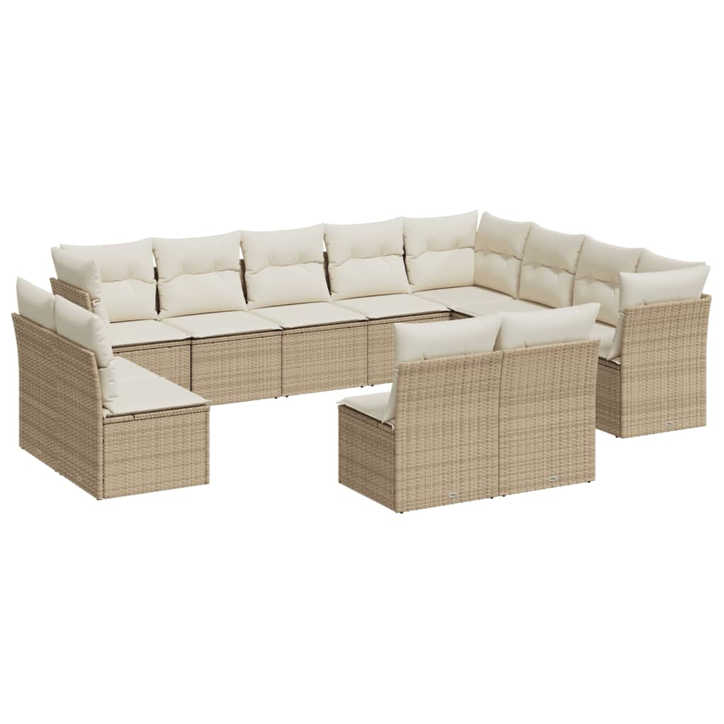 12-delige Loungeset met kussens poly rattan bruin