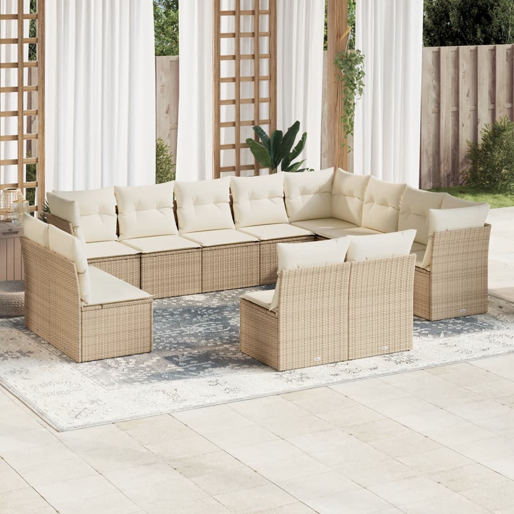 13-delige Loungeset met kussens poly rattan grijs