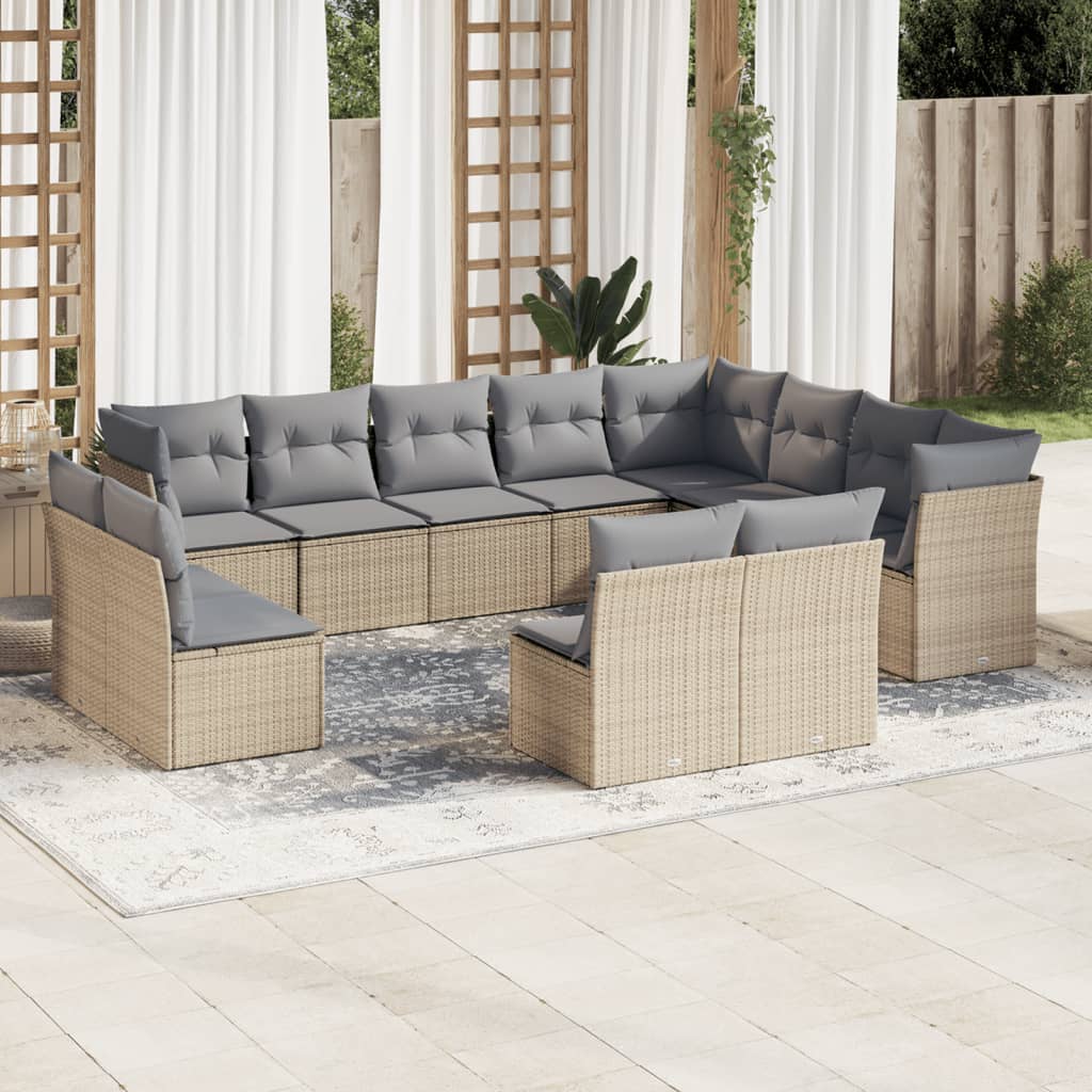 13-delige Loungeset met kussens poly rattan grijs