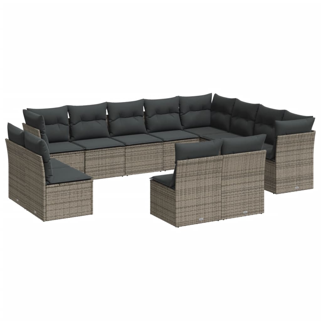 13-delige Loungeset met kussens poly rattan grijs