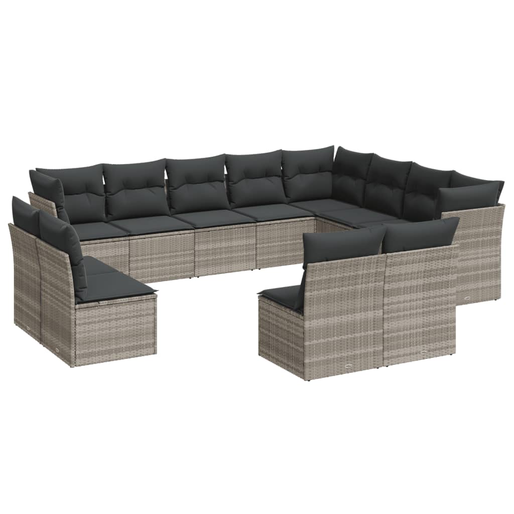 13-delige Loungeset met kussens poly rattan grijs