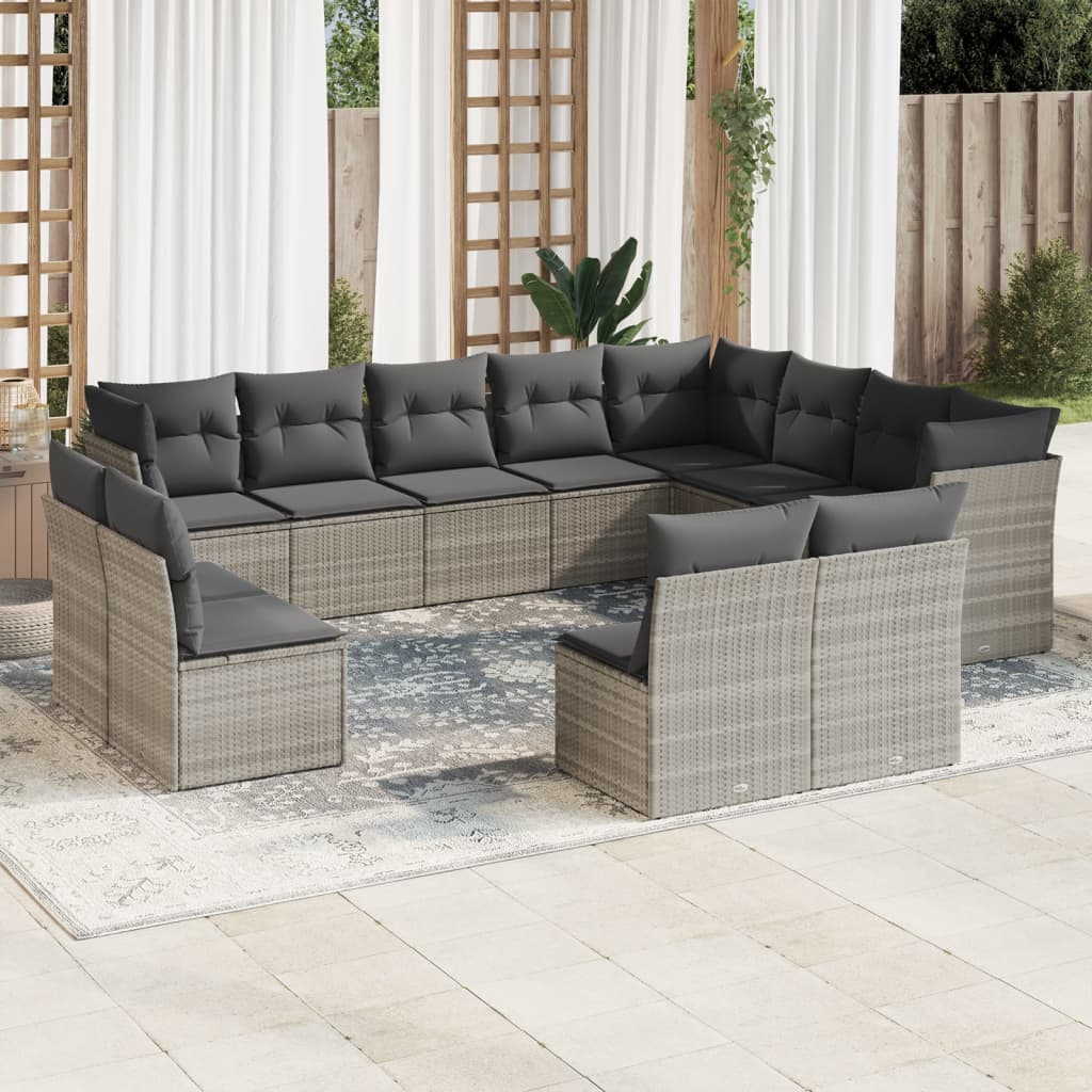 13-delige Loungeset met kussens poly rattan grijs