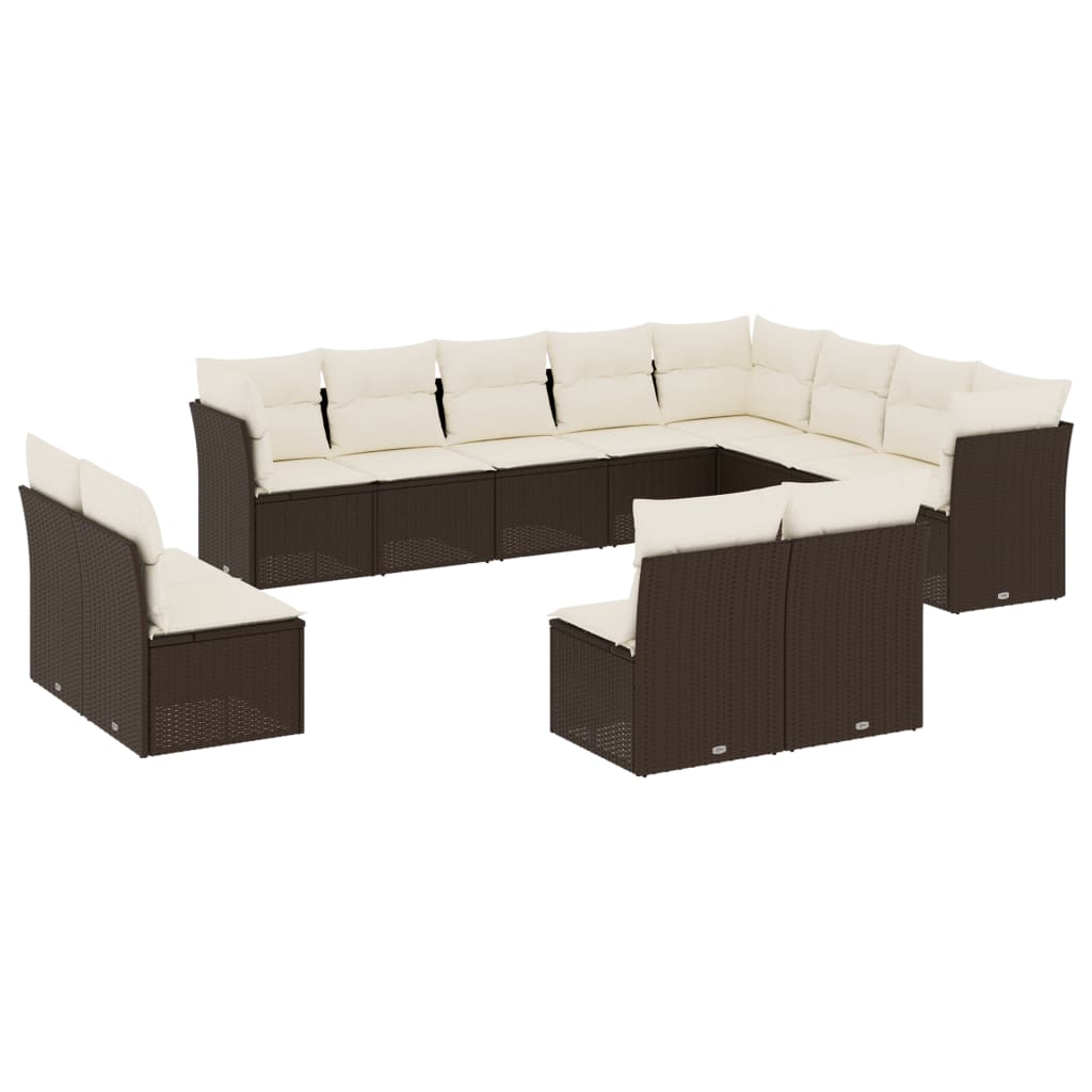 13-delige Loungeset met kussens poly rattan grijs