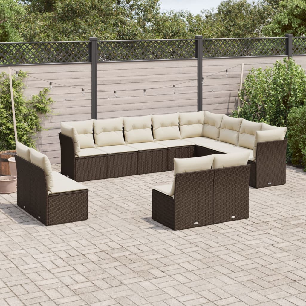 13-delige Loungeset met kussens poly rattan bruin