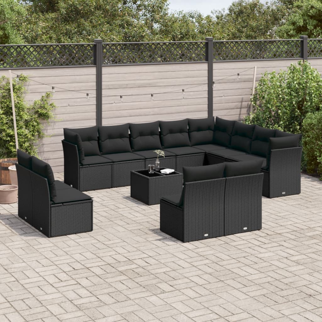 12-delige Loungeset met kussens poly rattan bruin