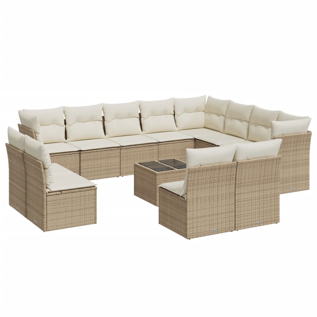 13-delige Loungeset met kussens poly rattan grijs