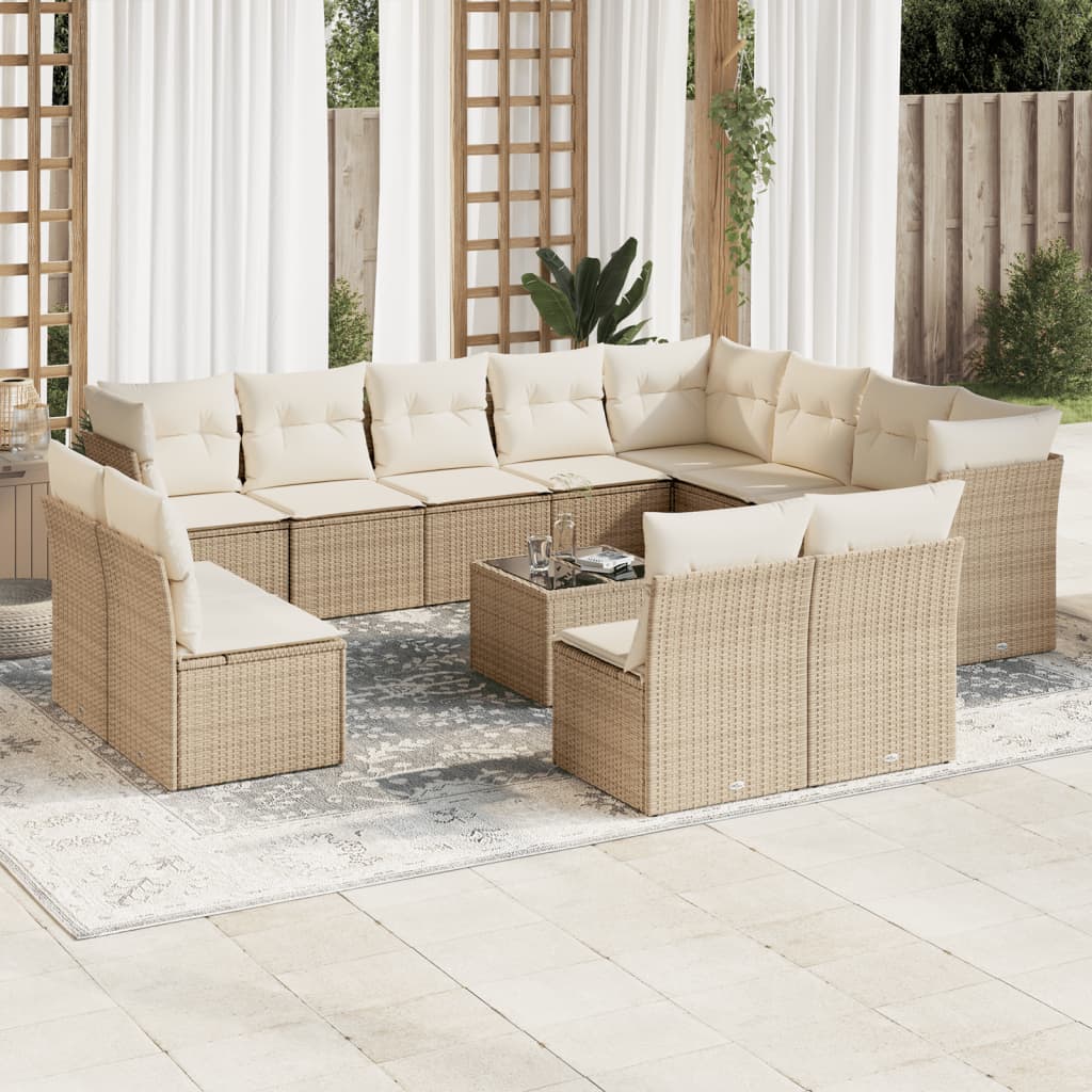 12-delige Loungeset met kussens poly rattan bruin