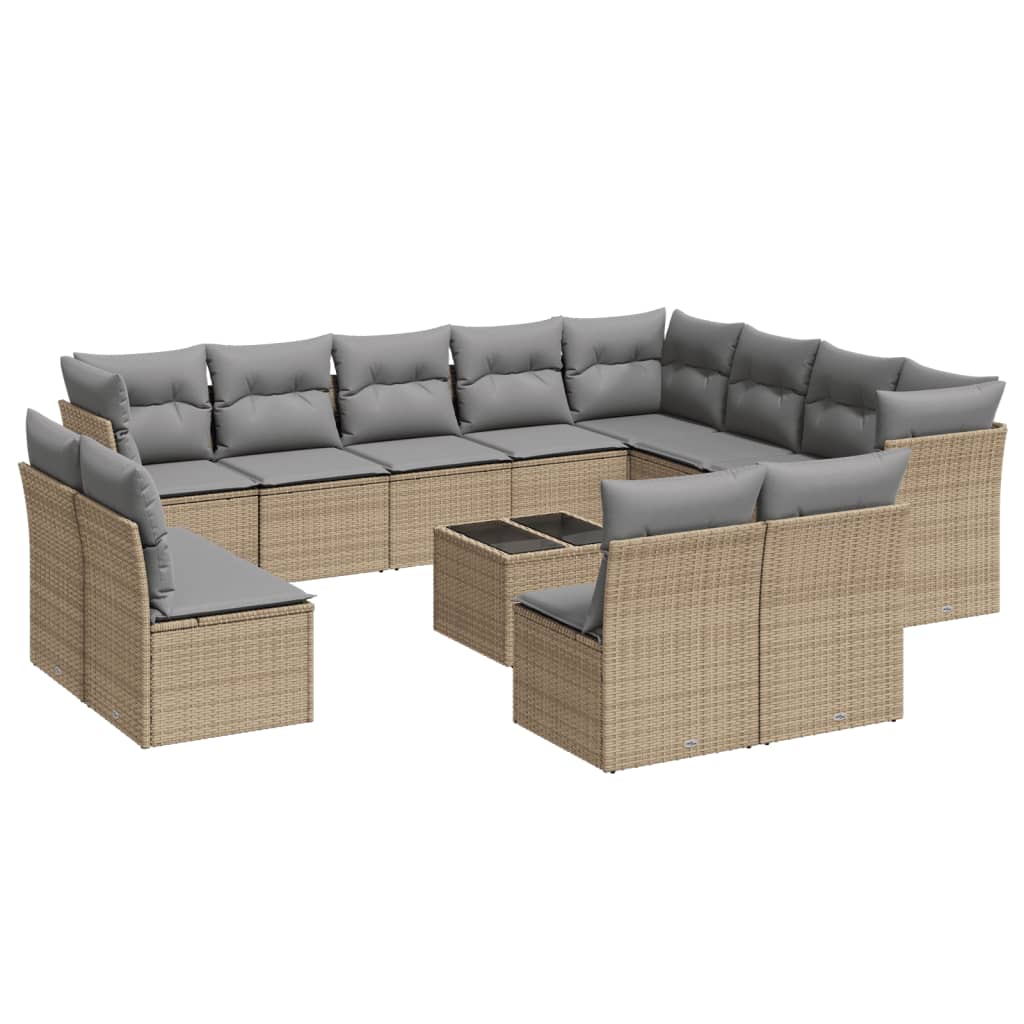 13-delige Loungeset met kussens poly rattan grijs