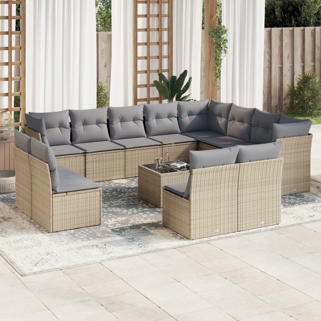 13-delige Loungeset met kussens poly rattan bruin