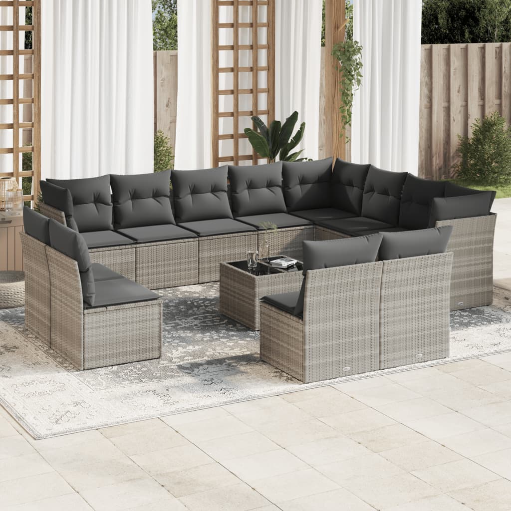 13-delige Loungeset met kussens poly rattan grijs