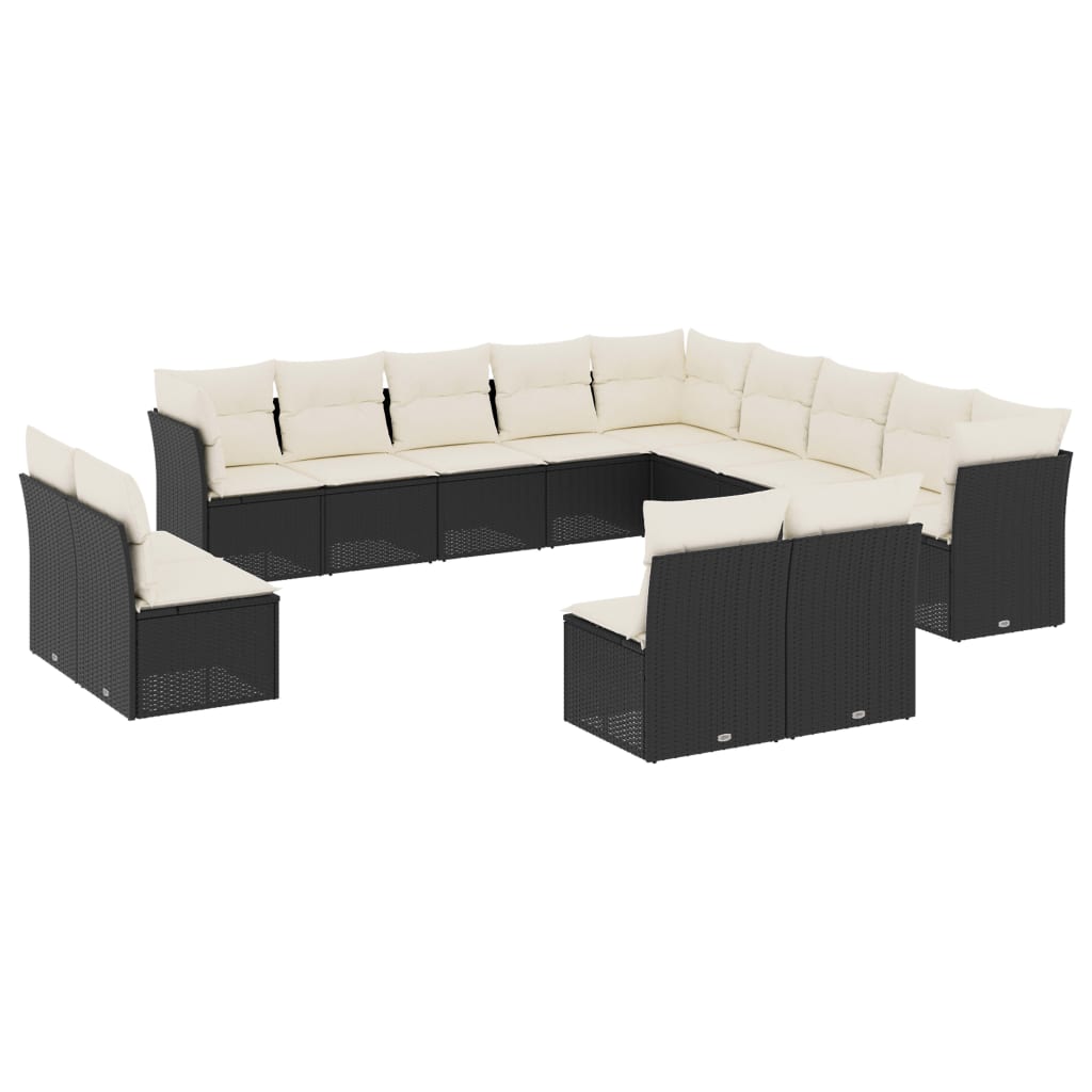 14-delige Loungeset met kussens poly rattan zwart