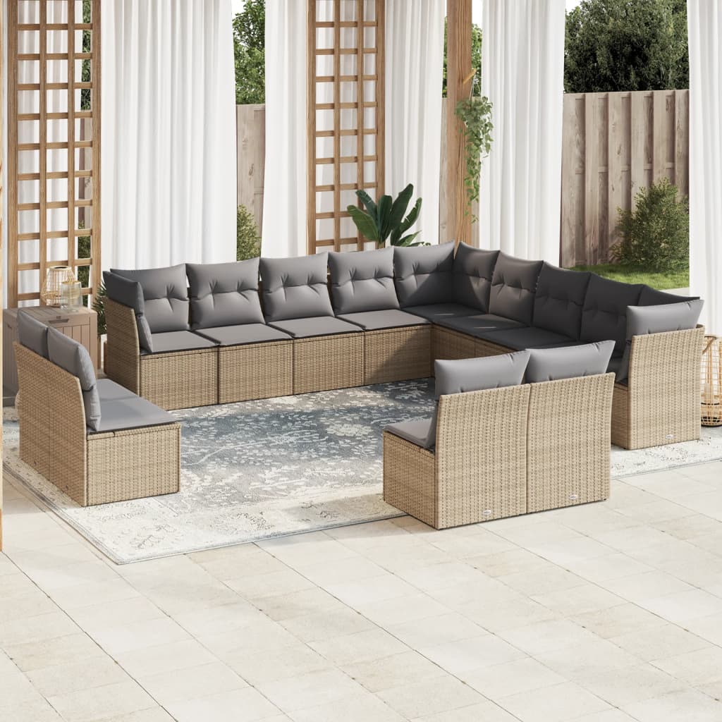 14-delige Loungeset met kussens poly rattan bruin