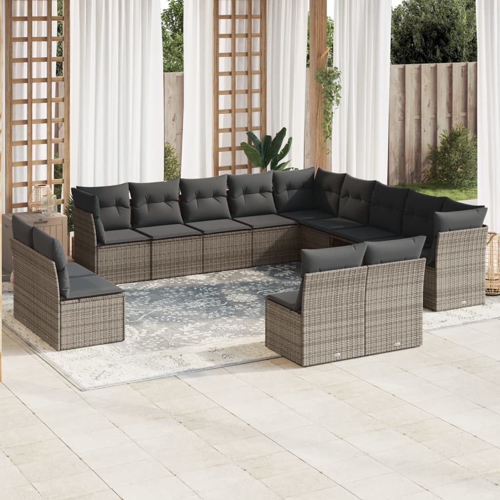 14-delige Loungeset met kussens poly rattan bruin