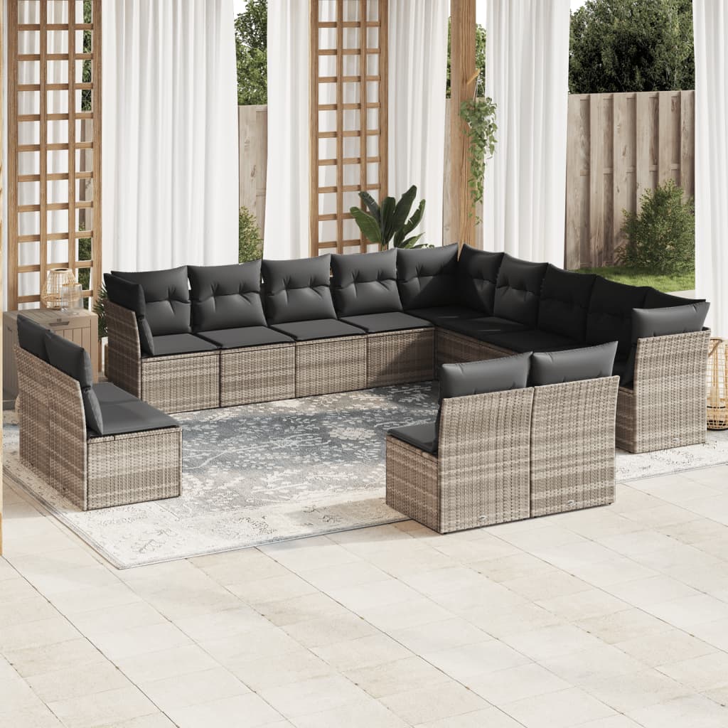 14-delige Loungeset met kussens poly rattan zwart