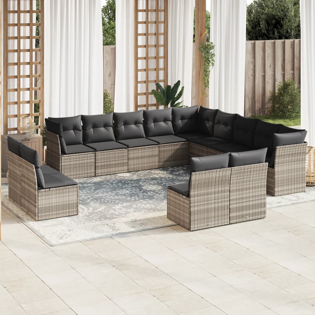 14-delige Loungeset met kussens poly rattan bruin