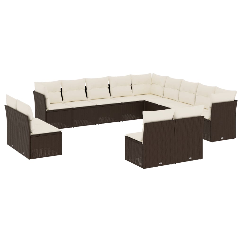 14-delige Loungeset met kussens poly rattan bruin