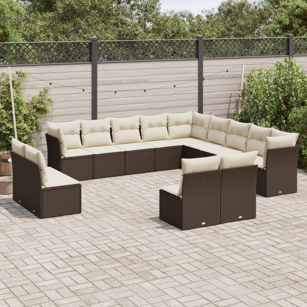 14-delige Loungeset met kussens poly rattan zwart