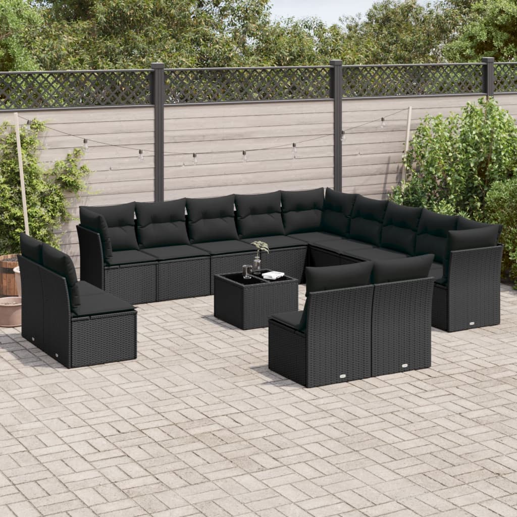 14-delige Loungeset met kussens poly rattan bruin