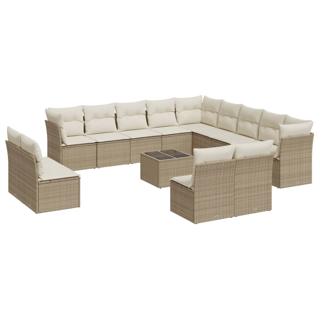 14-delige Loungeset met kussens poly rattan bruin