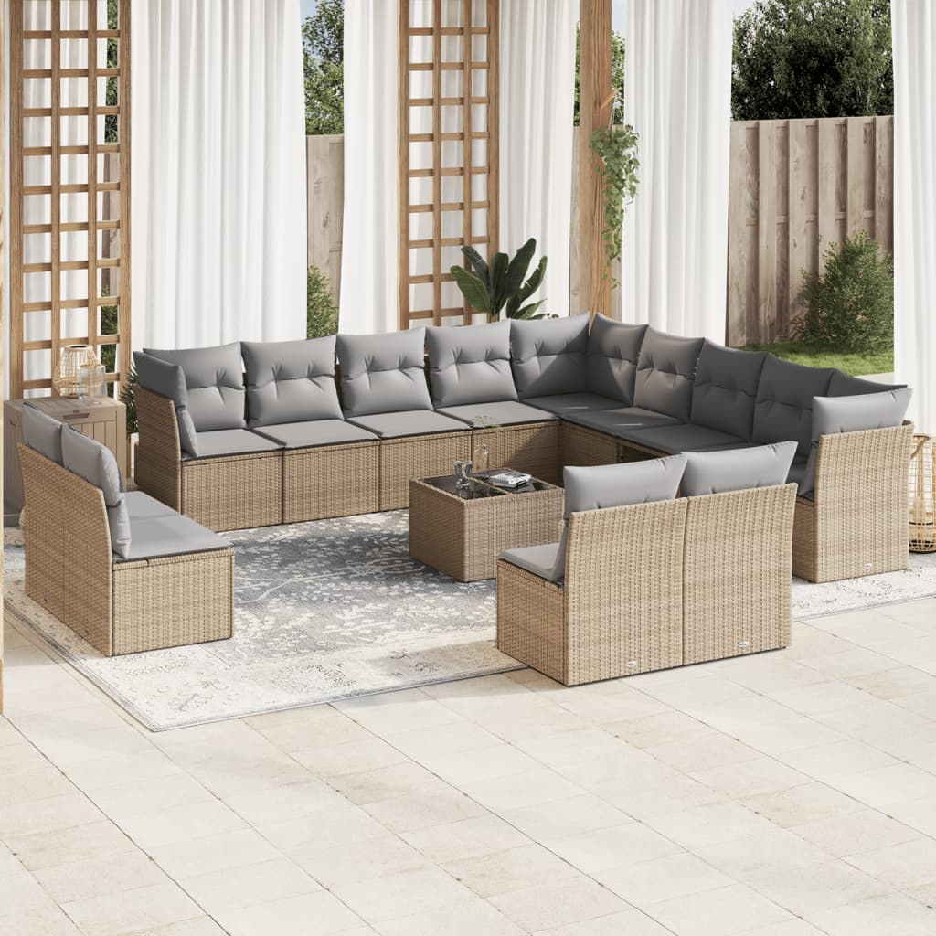 14-delige Loungeset met kussens poly rattan