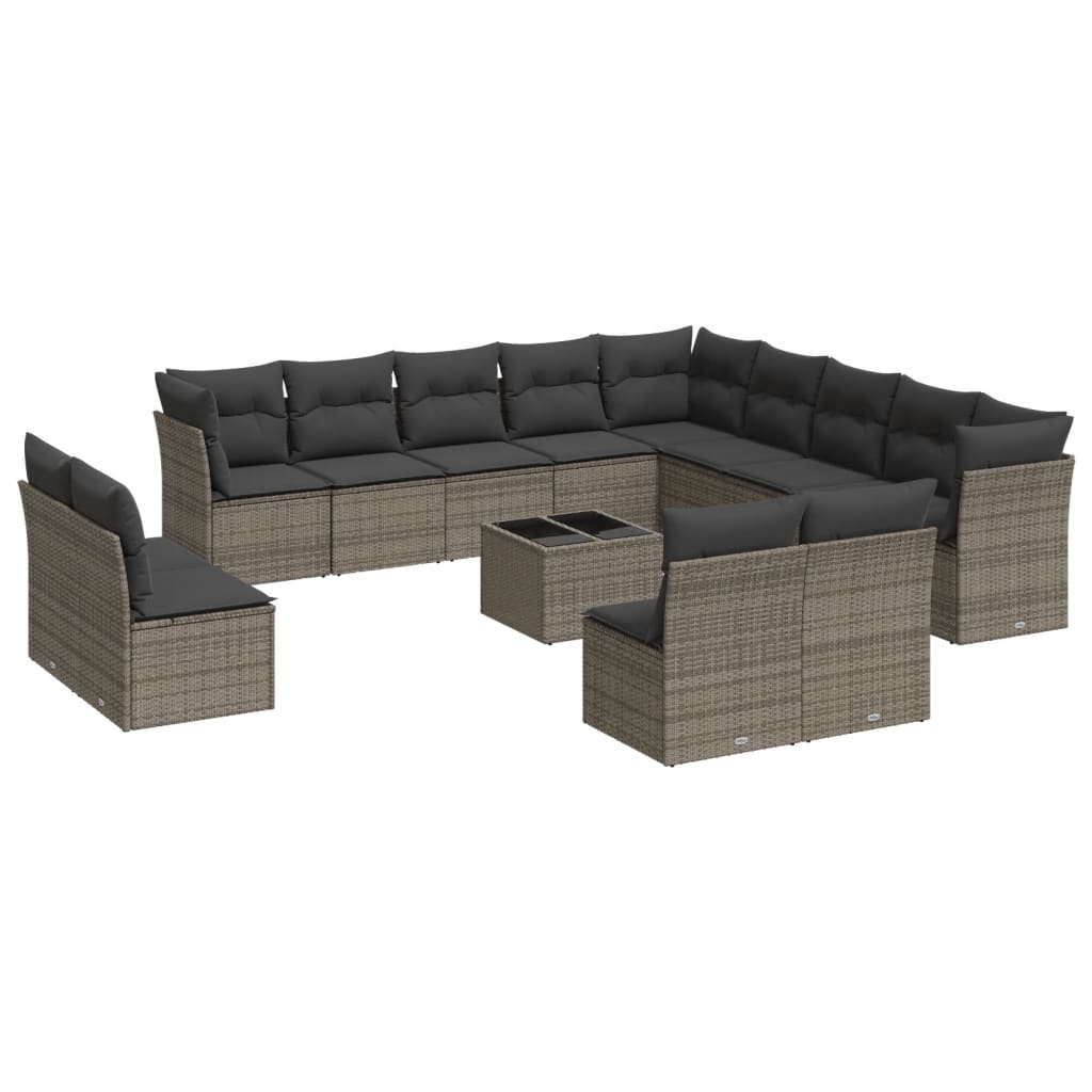 14-delige Loungeset met kussens poly rattan bruin