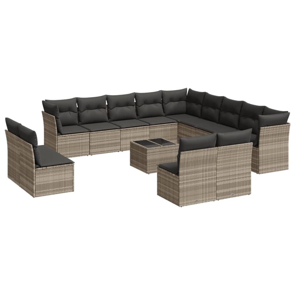 14-delige Loungeset met kussens poly rattan zwart