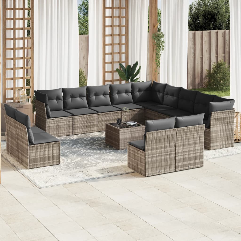 14-delige Loungeset met kussens poly rattan zwart