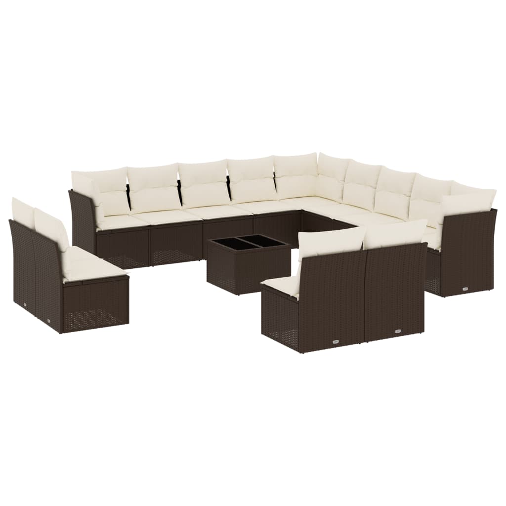 14-delige Loungeset met kussens poly rattan bruin