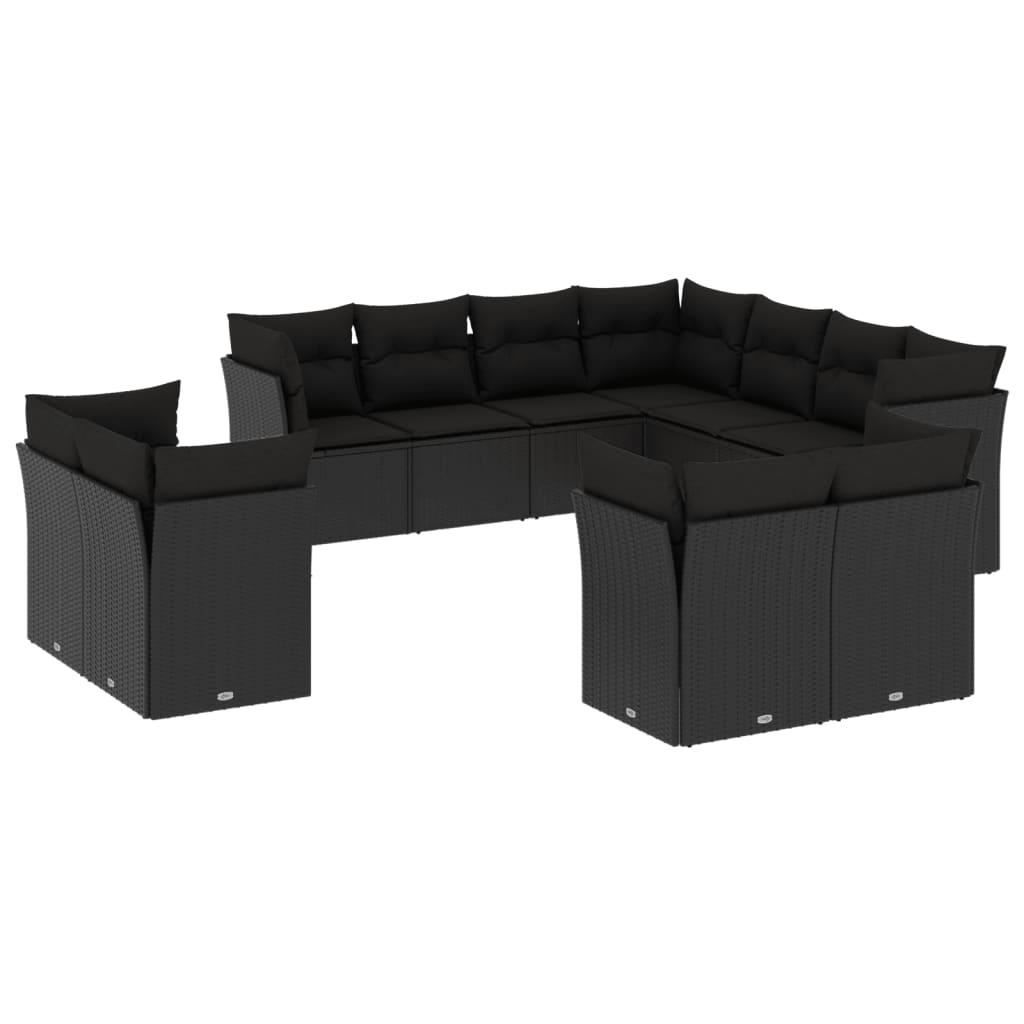 12-delige Loungeset met kussens poly rattan beige