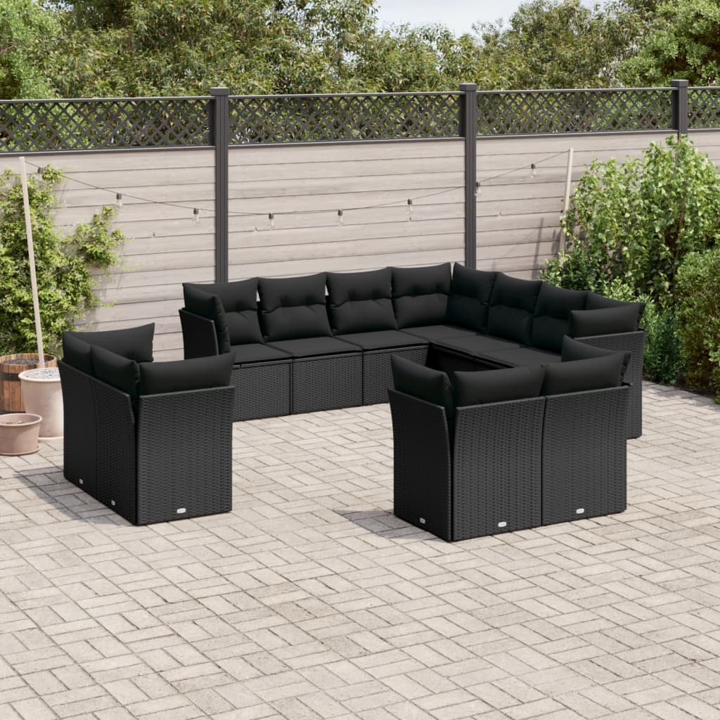 12-delige Loungeset met kussens poly rattan beige