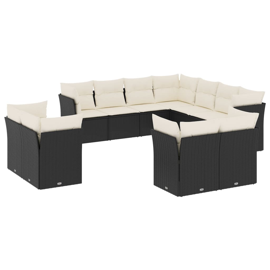 11-delige Loungeset met kussens poly rattan zwart