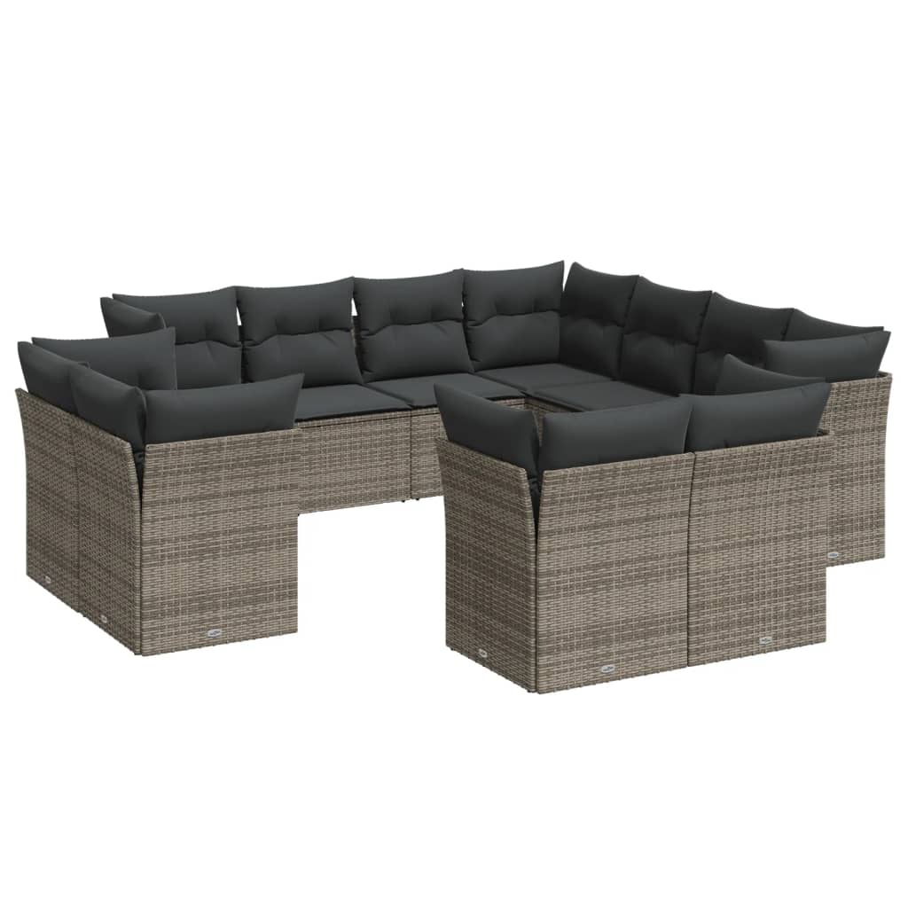 12-delige Loungeset met kussens poly rattan beige