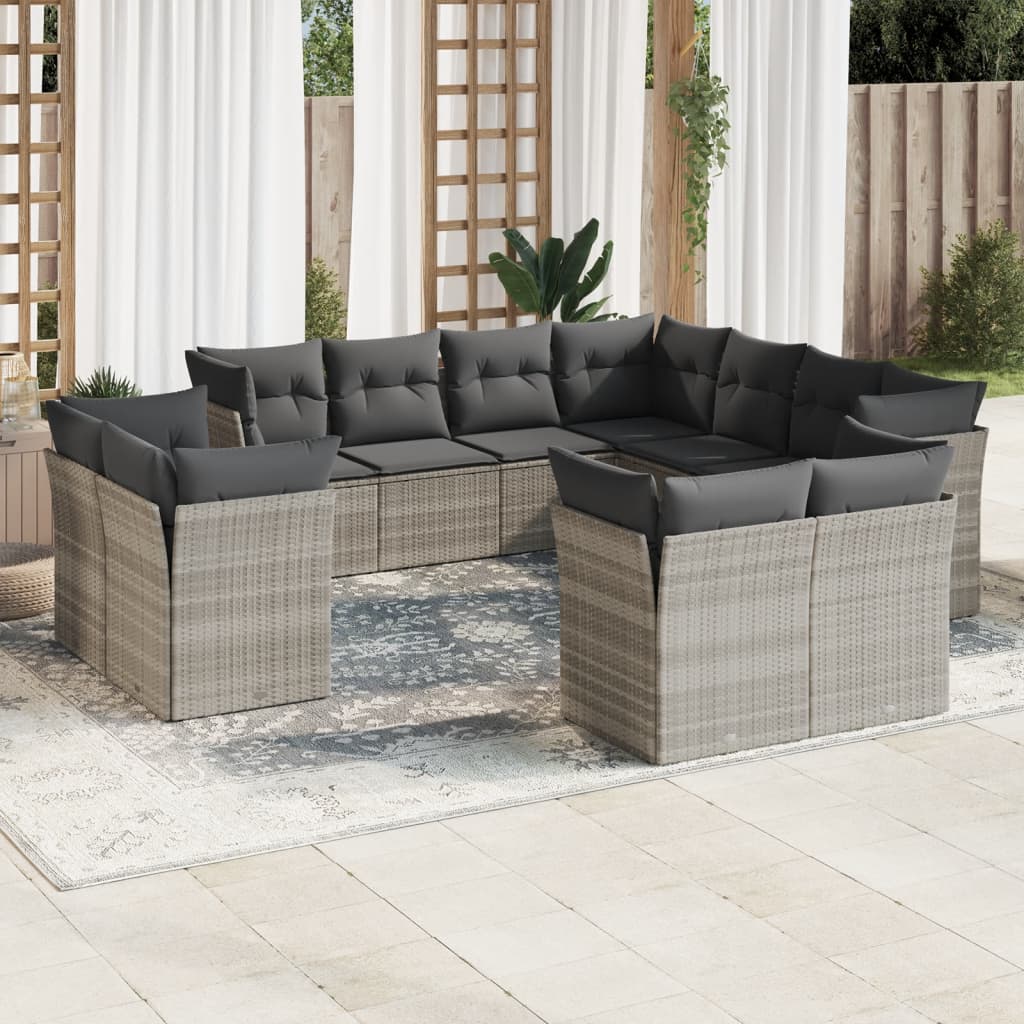 12-delige Loungeset met kussens poly rattan beige