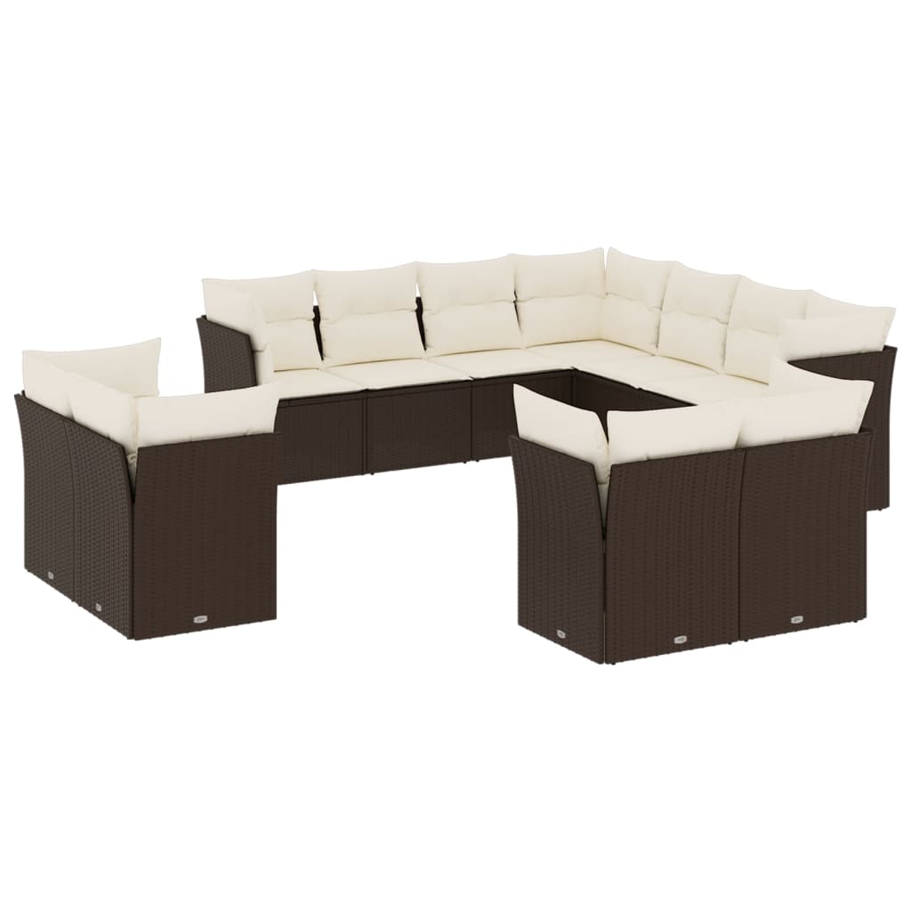 12-delige Loungeset met kussens poly rattan beige