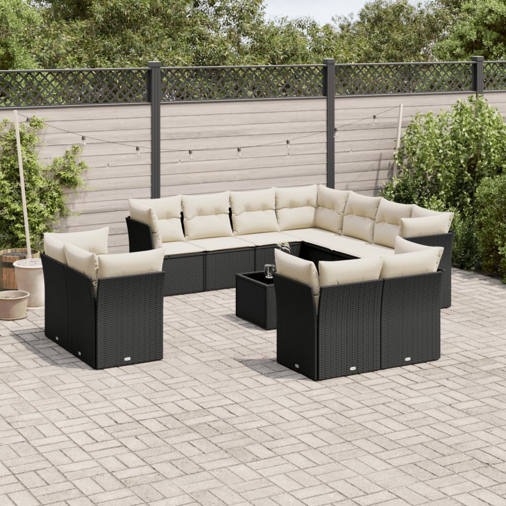 12-delige Loungeset met kussens poly rattan beige