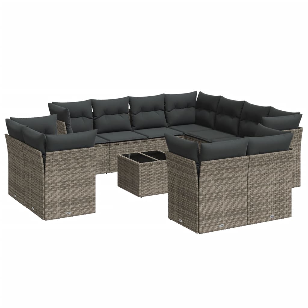 12-delige Loungeset met kussens poly rattan beige