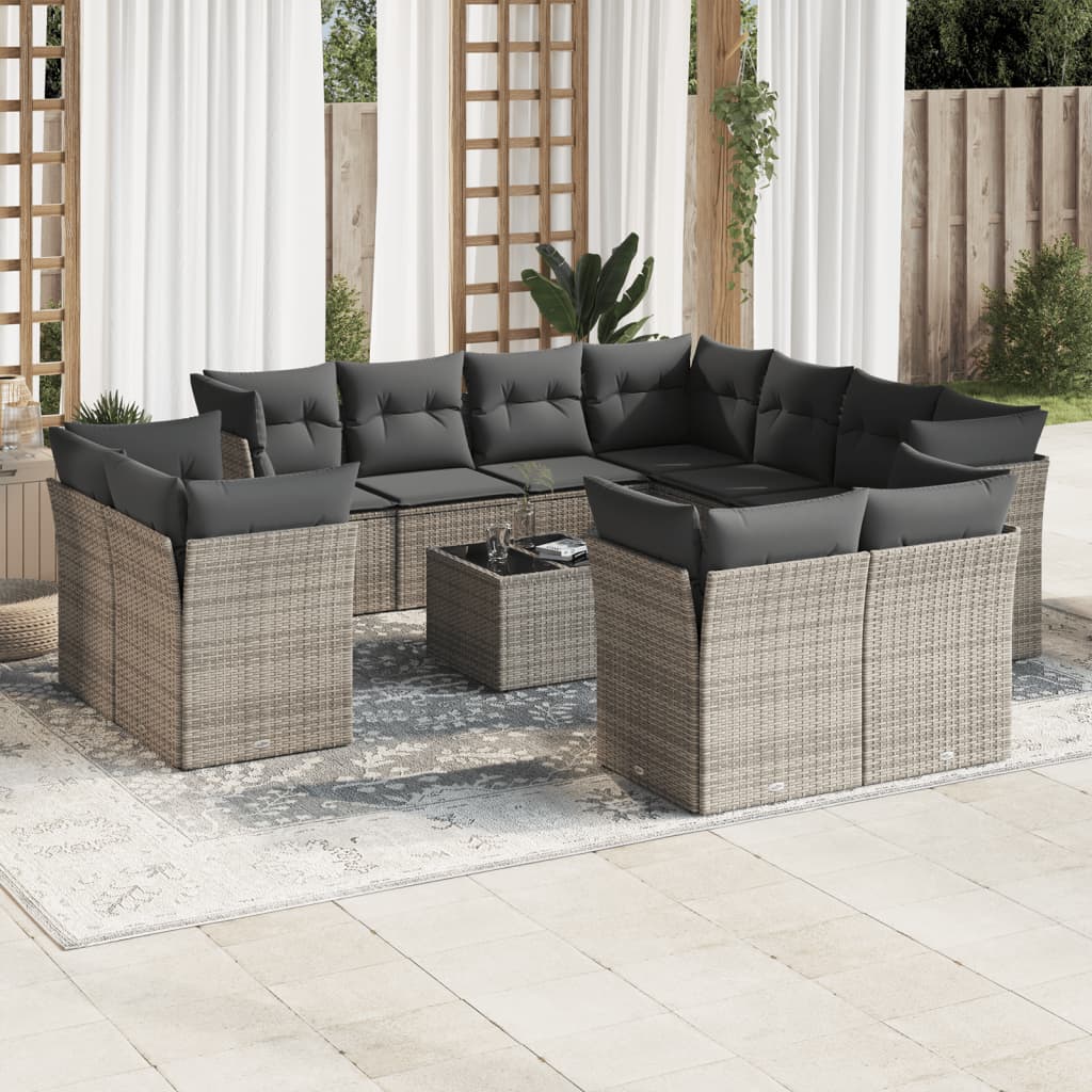 12-delige Loungeset met kussens poly rattan beige