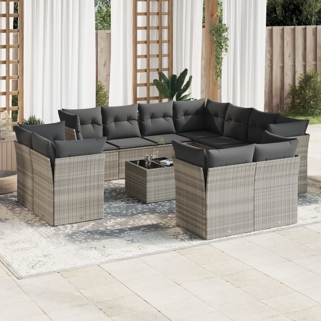 12-delige Loungeset met kussens poly rattan beige