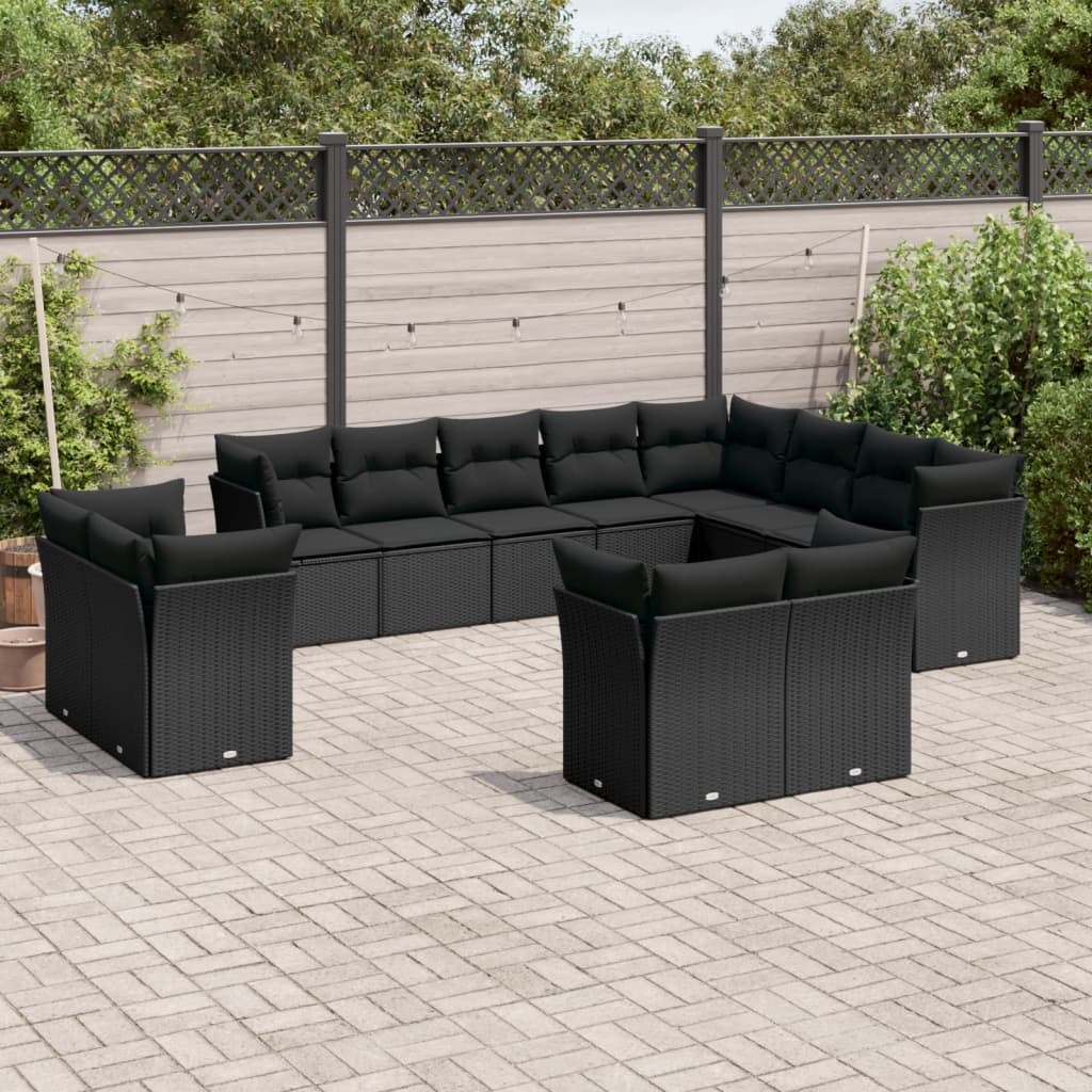 12-delige Loungeset met kussens poly rattan lichtgrijs