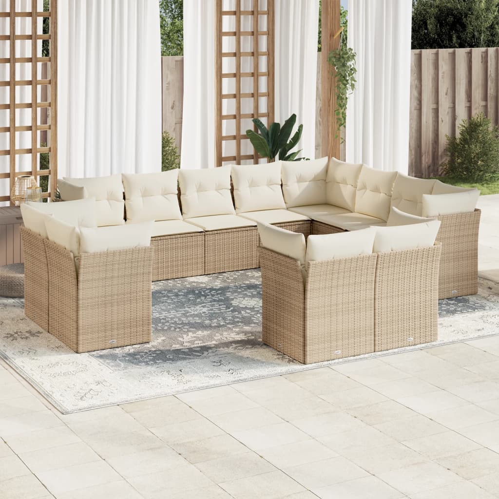 12-delige Loungeset met kussens poly rattan lichtgrijs