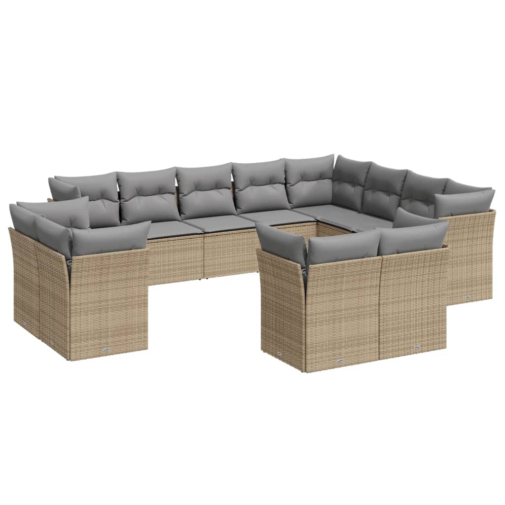 12-delige Loungeset met kussens poly rattan lichtgrijs